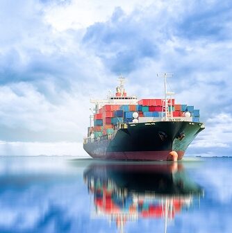 International Container Cargo ship in the ocean, Freight Transportation, Shipping, Nautical Vessel